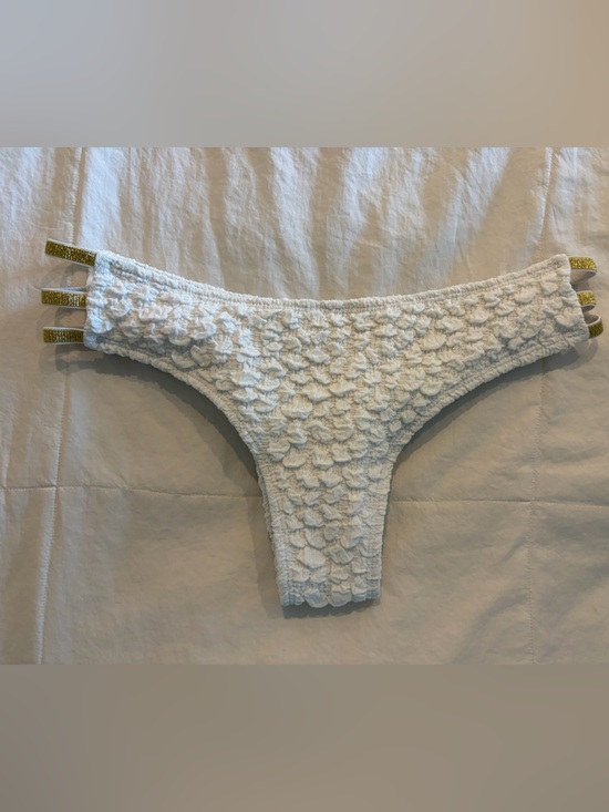 Other - White Textured women’s Bikini Bottom with Gold Accent Straps